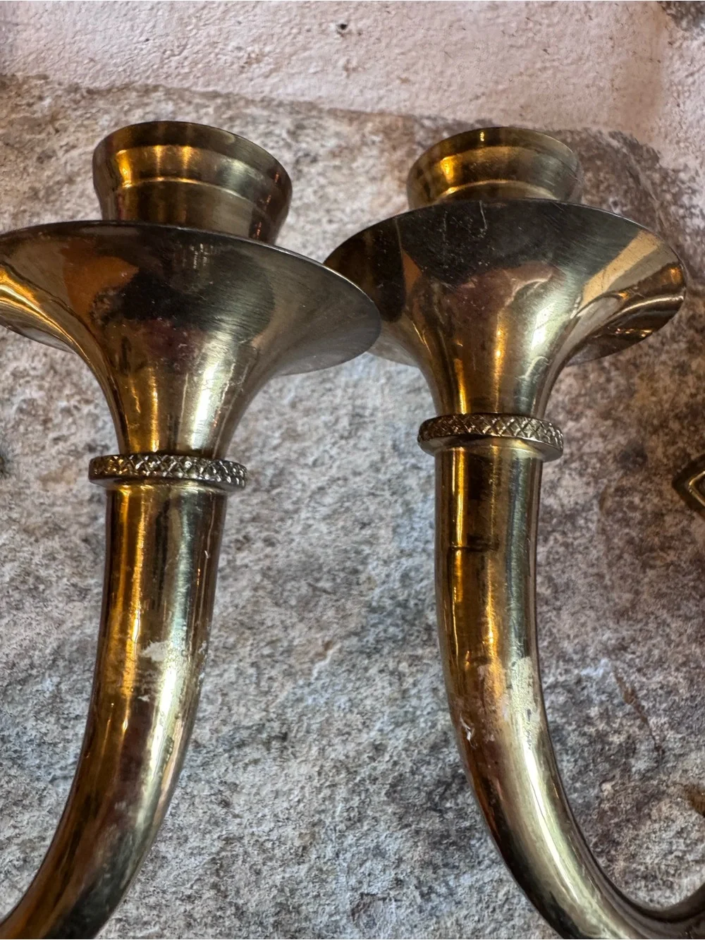 Pair Vintage Brass Wall Candle Holder Sconces Double Arm Hollywood Regency